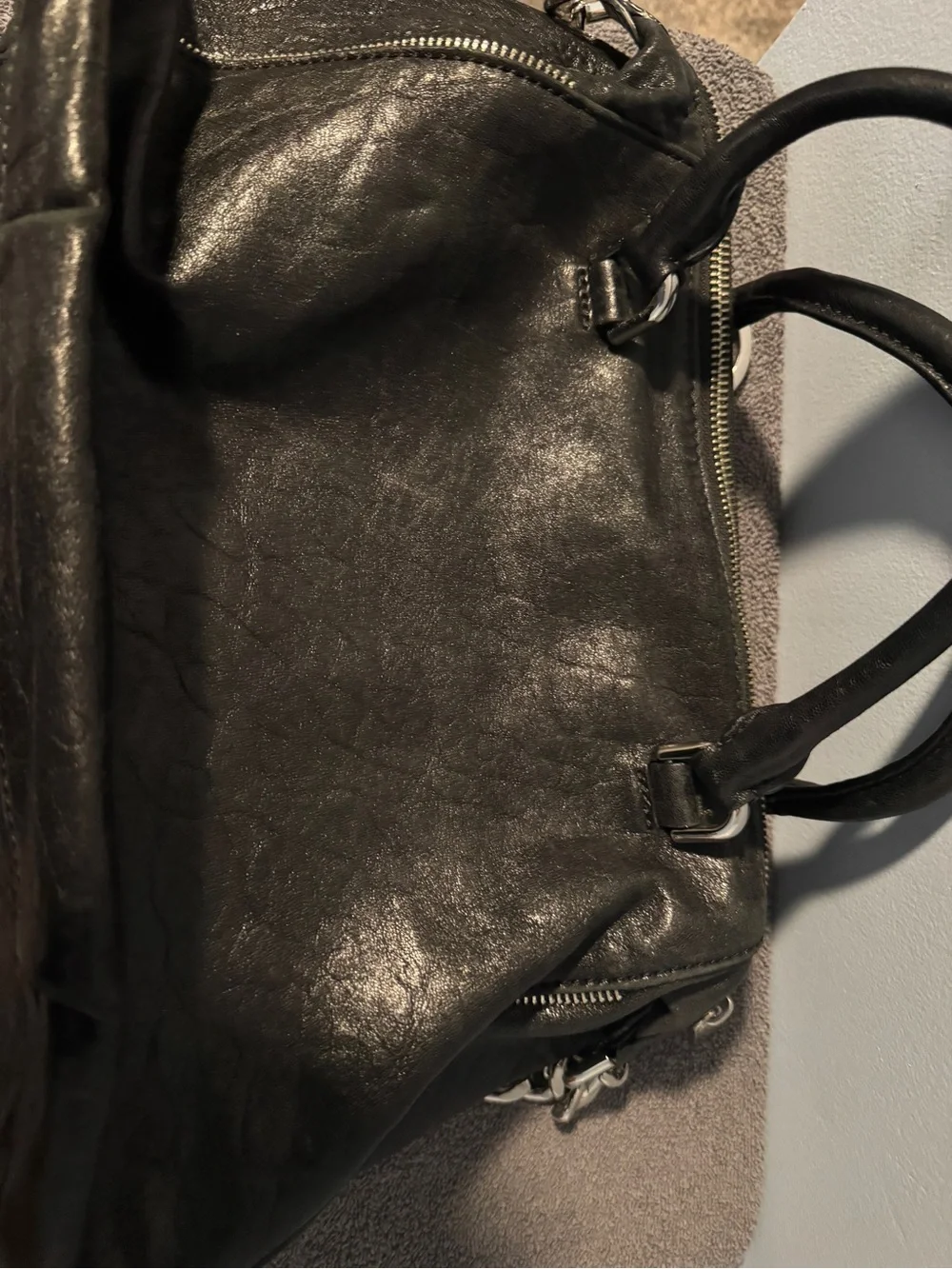 Michael Kors Black Leather Eyelet Satchel with MK Charm